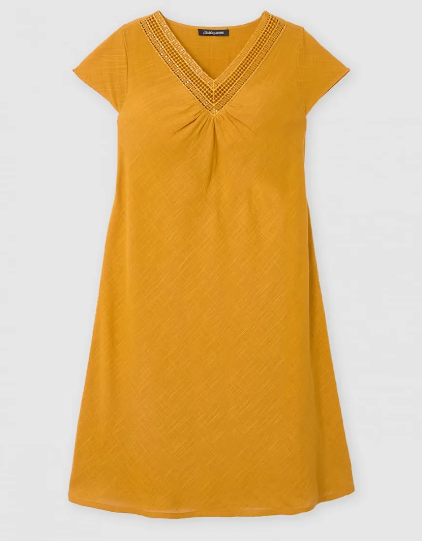 Robe gaze coton ocre