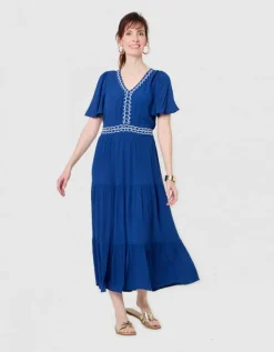 Robe longue crépon bleu