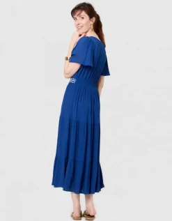 Robe longue crépon bleu