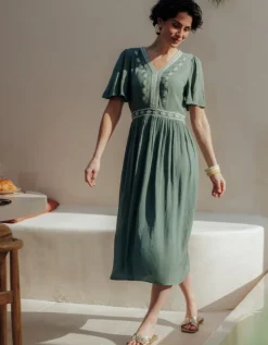 Robe longue crépon vert