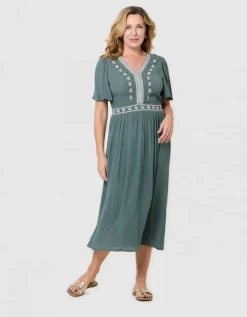 Robe longue crépon vert
