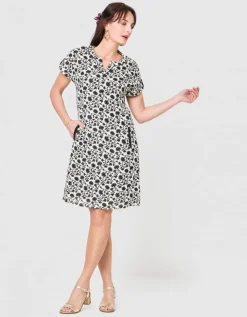 Robe motif coton beige