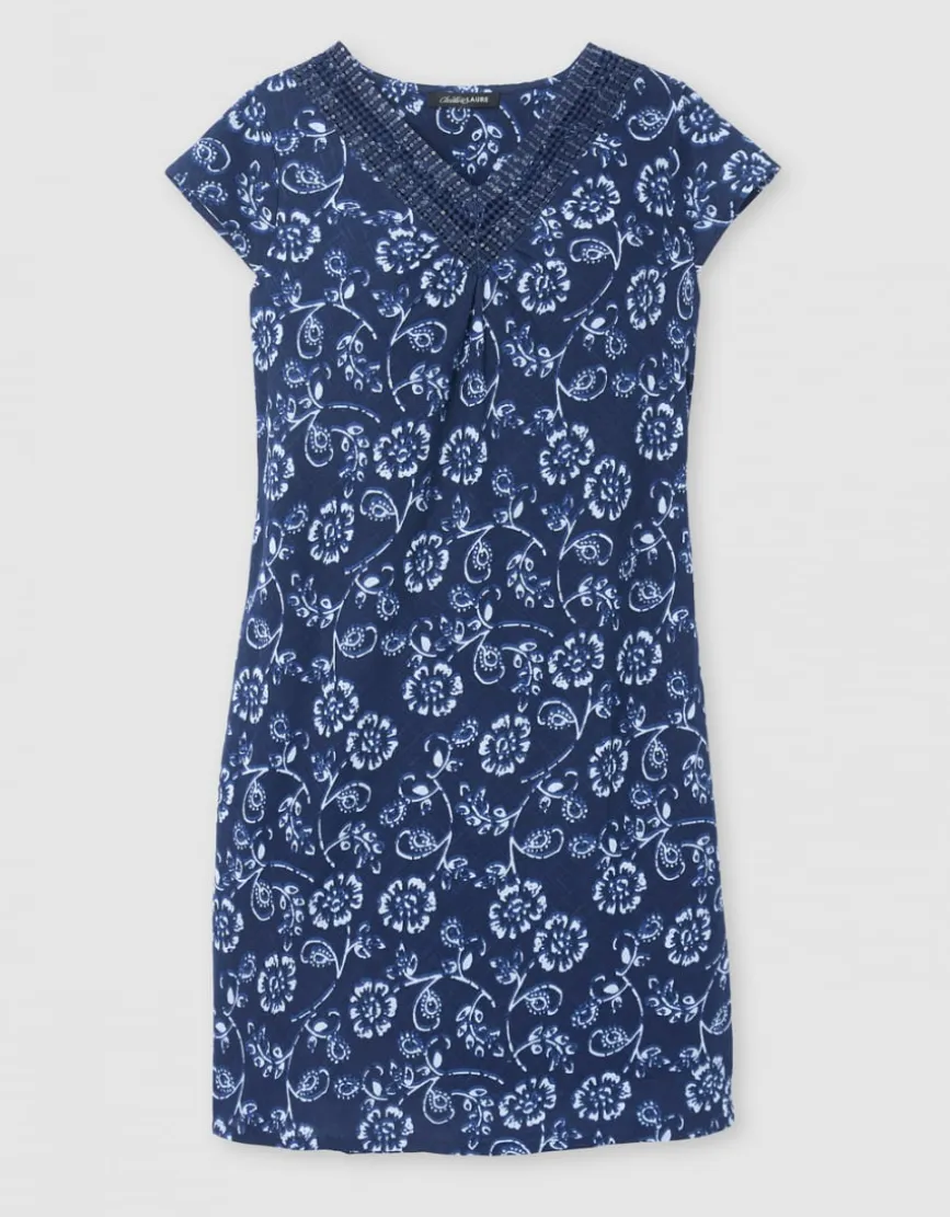 Robe motif coton marine