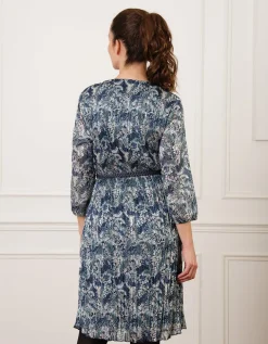 Robe plissée motif bleu