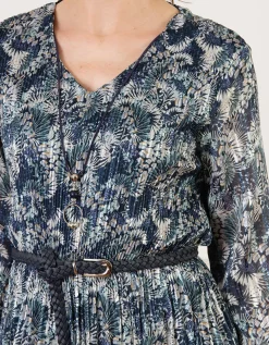 Robe plissée motif bleu
