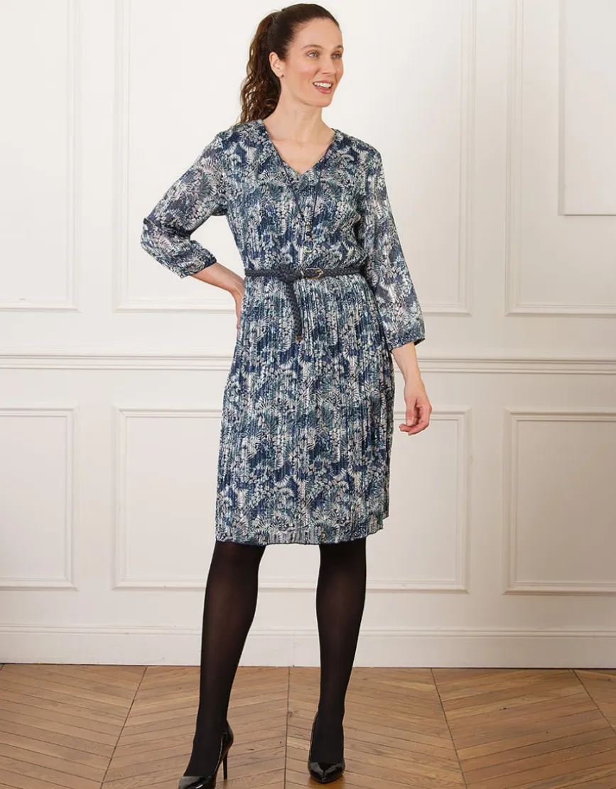 Robe plissée motif bleu