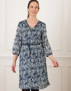 Robe plissée motif bleu