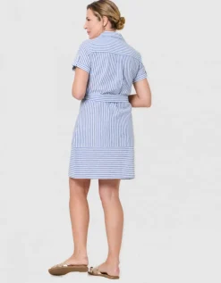 Robe rayée lin bleu