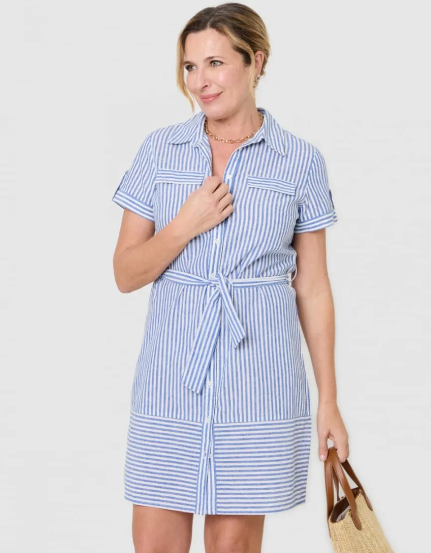 Robe rayée lin bleu