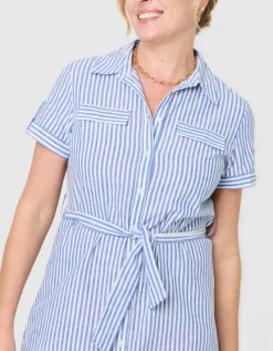 Robe rayée lin bleu
