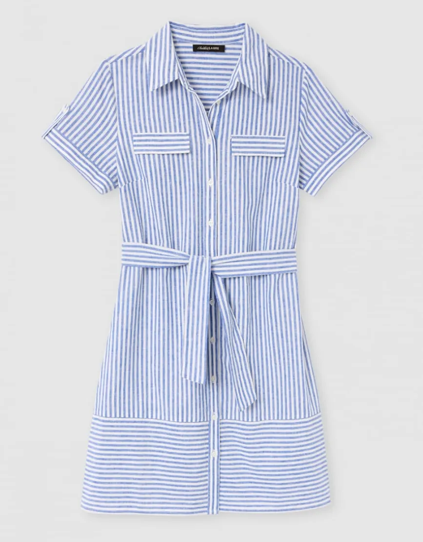Robe rayée lin bleu
