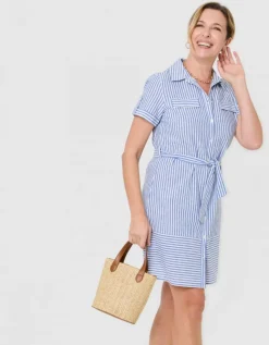 Robe rayée lin bleu