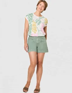 Short jean coton kaki