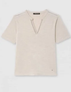 T-shirt ajouré beige