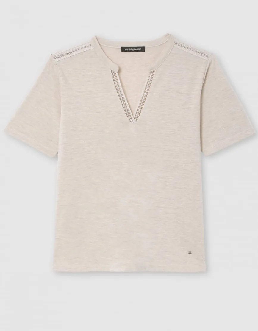 T-shirt ajouré beige