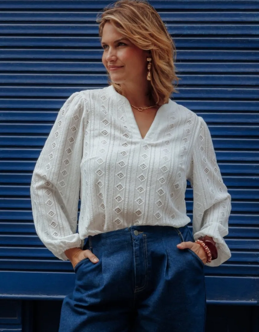 T-shirt ajouré écru