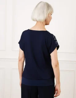 T-shirt bleu motif doré
