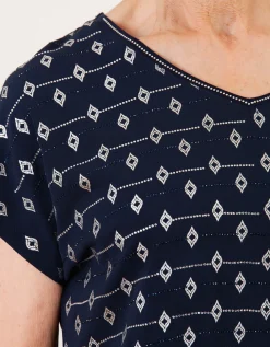 T-shirt bleu motif doré