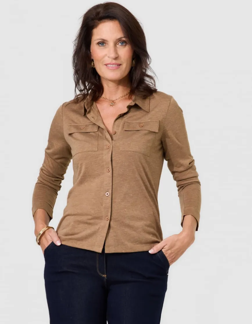 T-shirt boutons beige