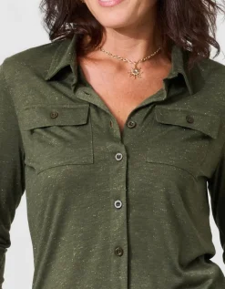 T-shirt boutons vert kaki