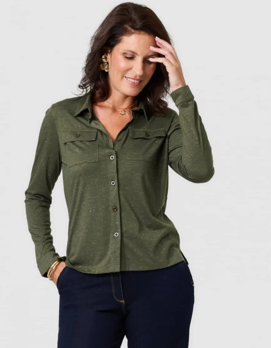 T-shirt boutons vert kaki
