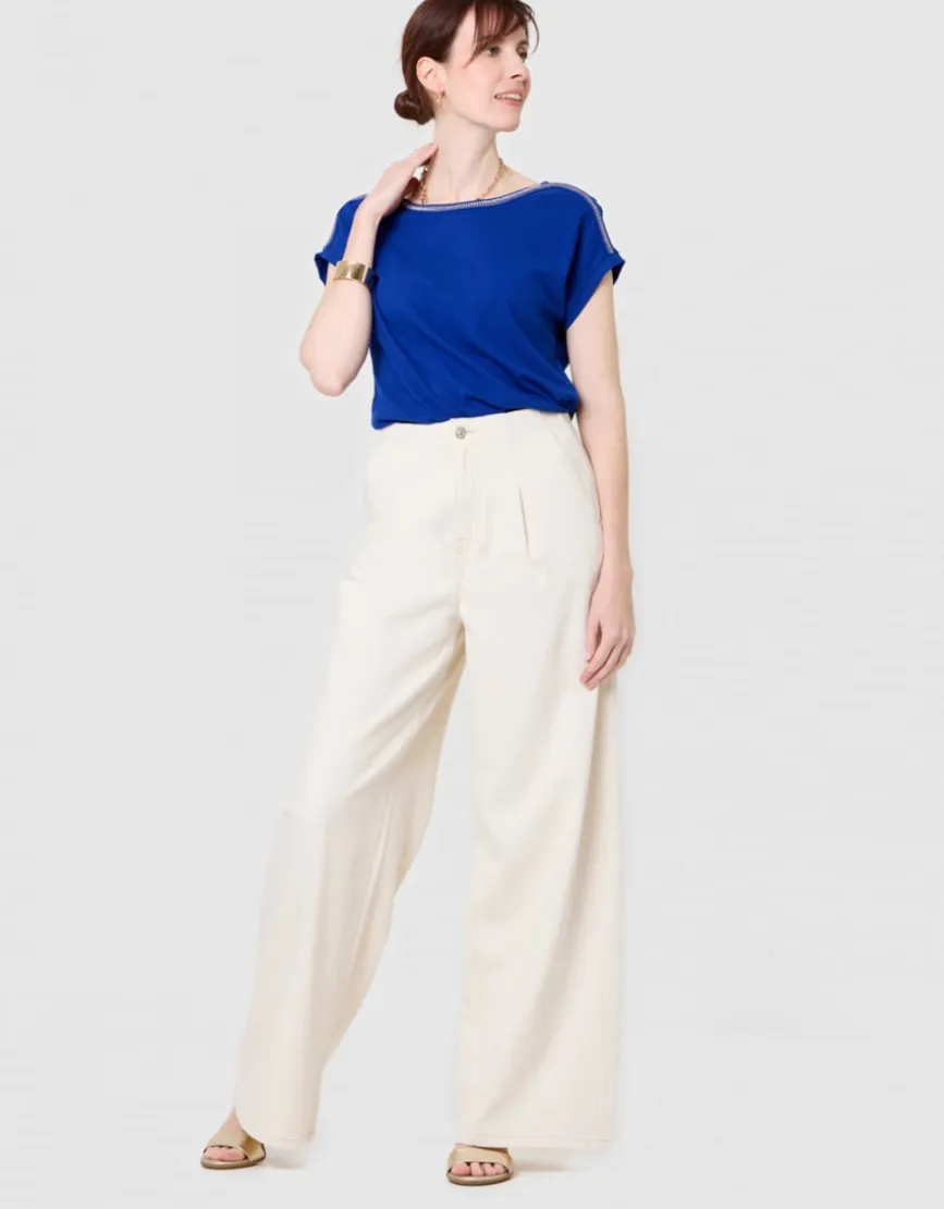 T-shirt coton lin bleu