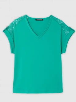 T-shirt dentelle vert
