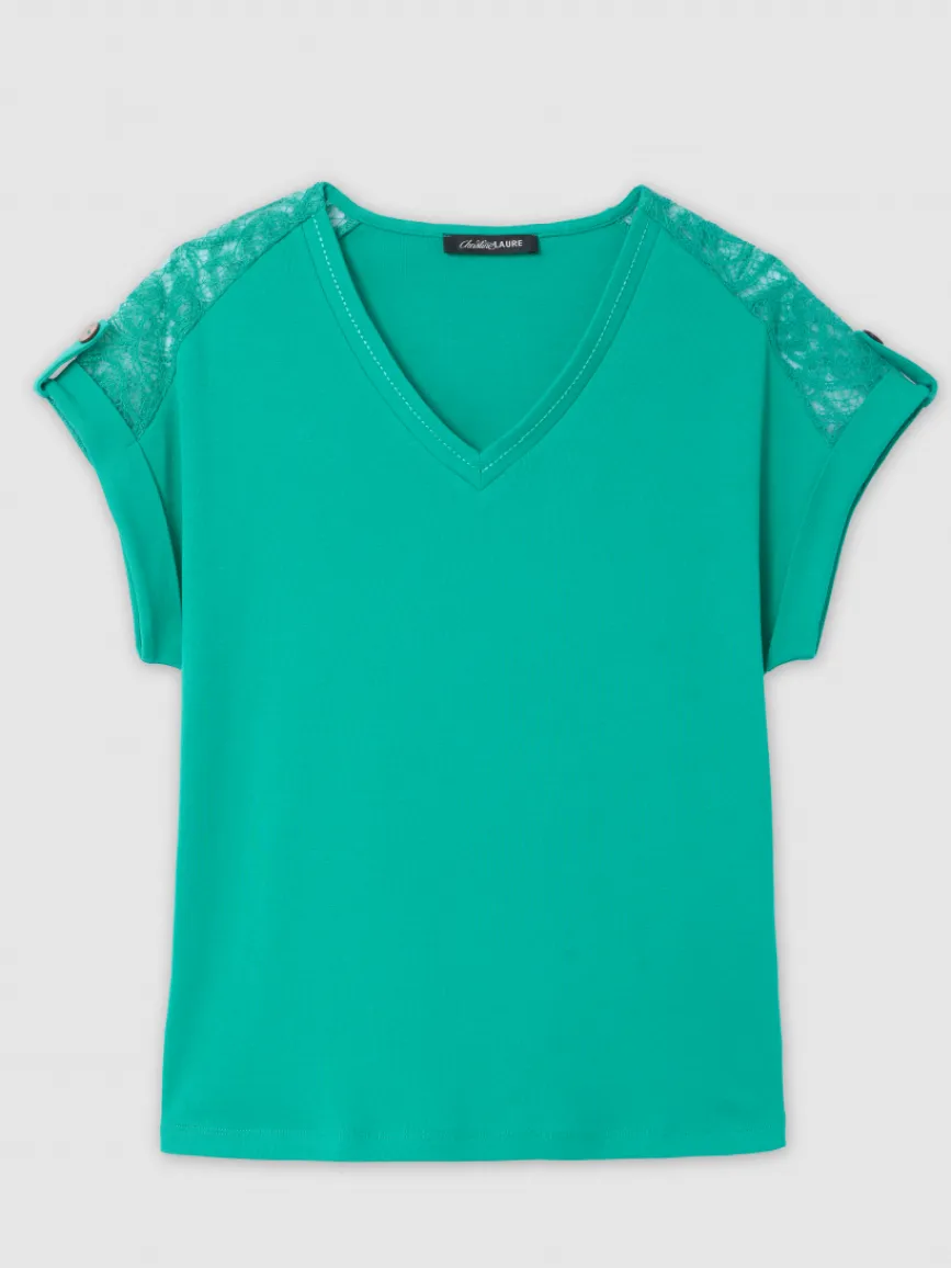 T-shirt dentelle vert