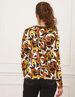 T-shirt noir motif marron