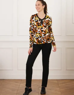 T-shirt noir motif marron