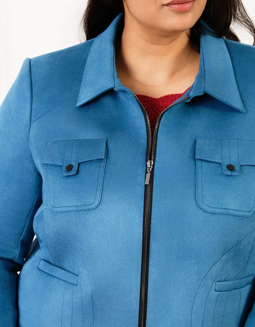 Veste suédine zip bleu