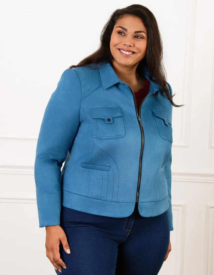 Veste suédine zip bleu