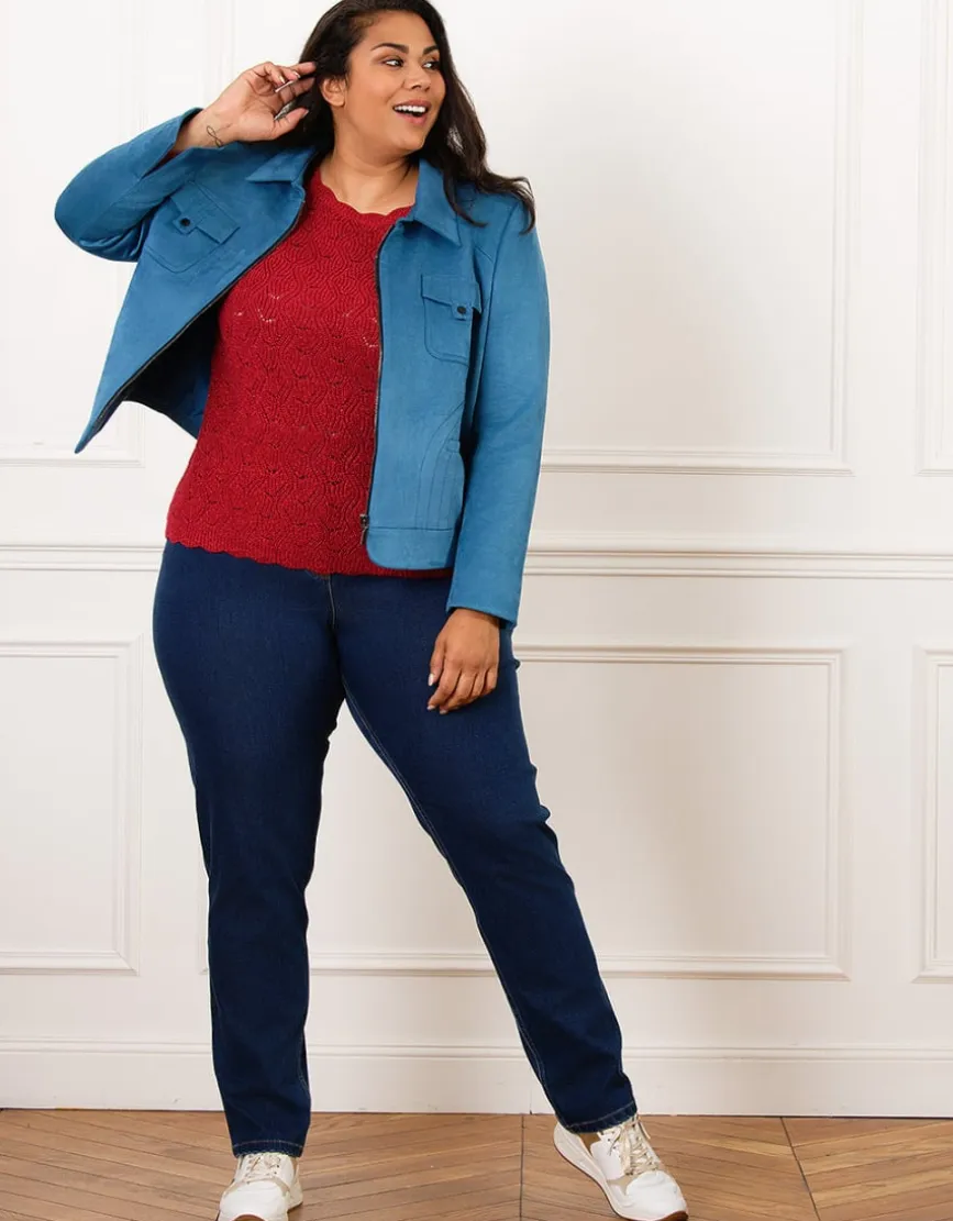 Veste suédine zip bleu